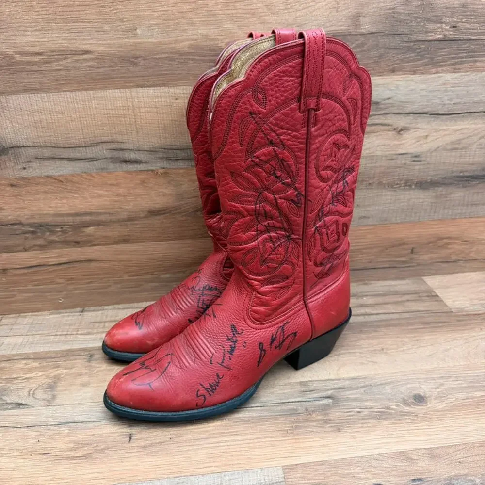 Ariat Womens Size 9 B Red Leather Cowboy Boots Signed Autographed